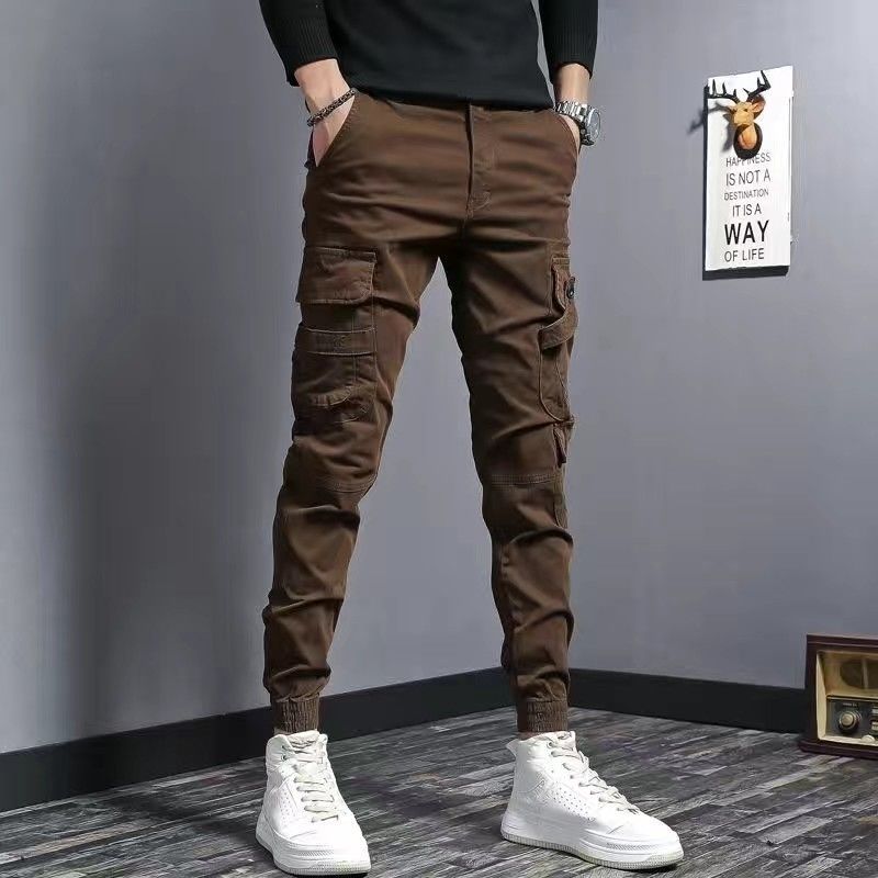 Coffee Colored Men's Slim Fit Elastic Casual Denim Work Pants