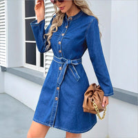 Fashionable Casual Defined-Waist Womens Denim Dress