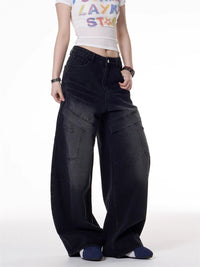 American Retro Hot Girl Style Multi-pocket Deconstructive Design Jeans