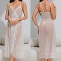 Womens Sexy Mesh Sleepwear Lace V-Neck Long Camisole Nightgown