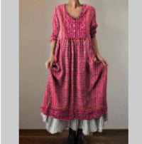Womens Fashion Off-Shoulder Printed Three-Quarter Sleeve Swing Dress