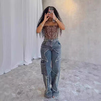 XINGX Fringed Burr Loose Straight Casual Pants