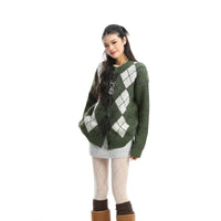 Rhombus Cardigan Knitted Sweater Coat