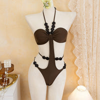 Sexy Strappy Black Gem-embellished Elegant One-piece Swimsuit