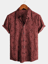 Men's Sunflower Short-sleeved Button Printed Top