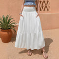 High-waisted Pleated Elastic Waist Skirt Solid Color With Pockets A-line Silhouette