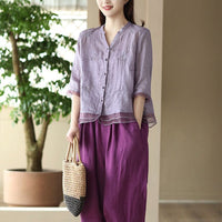 Retro Cotton-Linen Shirt Womens Artistic Cardigan Embroidered Blouse
