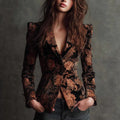 Womens Lapel Collar Long-Sleeve Digital-Print Floral Blazer
