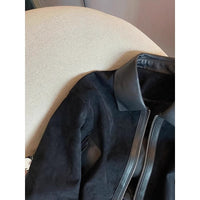 Black Patchwork Lapel Suede-Like Short Jacket