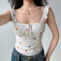 Flower Print Chest Strap Camisole Off-shoulder Short Top