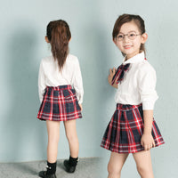 Solid Color Shirt Plus Plaid Skirt