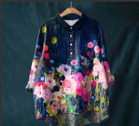 Chinese Style Bamboo Linen Printed Fashion Polo Collar Shirt