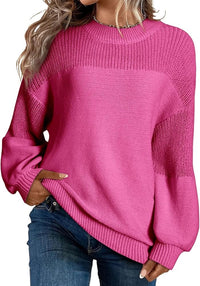 Solid Color Lantern Sleeve Pullover Round Neck Sweater
