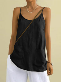 Cotton And Linen Camisole Womens Loose-Fitting Top With Pockets