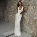 Deep V-neck Halter Strap Sexy Open-Back Solid Color Bodycon Dress