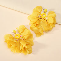 Handmade Bohemian Beaded Chiffon Flower Tassel Earrings For Women Tropical Vacation Statement Jewelry