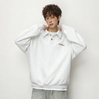 Letter-printed Lapel-button Long-sleeve Hoodie