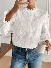 Elegant Embroidered Lace Blouse For Sophisticated Ladies In Spring And Autumn
