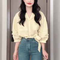 Loose, Casual, Slimming Lace-Up Shirt For Early Autumn Womens
