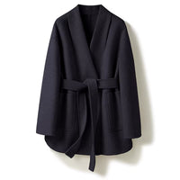 Camel-wool V-neck Wool Double-faced Wool Belted Coat
