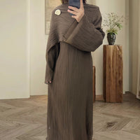 Women's Autumn Muslim Crew-Neck Pleated Long Skirt