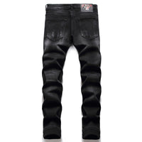 Black Slim-fit Skull Ripped High Street Jeans