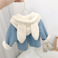 South Korea Rabbit Ears Fleece-lined Thickening Denim Jacket