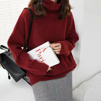 New Relaxed-fit Korean-style Cozy Knit Sweater With A High Neck