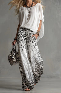 Slimming Wide-leg Straight-leg Casual Pants And Chiffon Top Set
