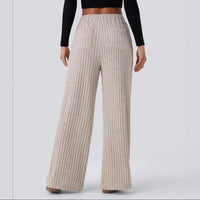 New Loose Rib-Knit High-Waist Pocket Wide-Leg Casual Pants