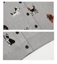 American Retro Gray Puppy Cardigan Sweater