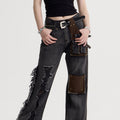 Women's American-style Retro Tassel Patch Stitching Jeans