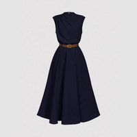 Solid-color High-neck One-sided Ruched Sleeveless Dress