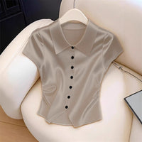 Elegant MinimalistSlim-fit Womens Top Short-sleeve Shirt
