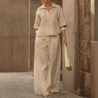 Solid-color Slimming Versatile Wide-leg Pants Two-piece Set