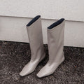 Trendy Black Large Barrel Women's Boots Versatile Square Toe Kitten Heel Knee-high Straight Tube Soft Leather Boots