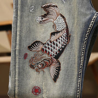 Mens Embroidered Straight-Fit Stretch Denim Jeans