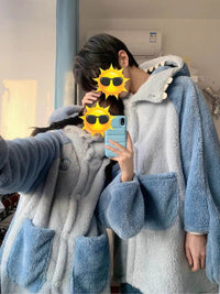 Shark Coral Fleece Couple Pajamas Women Can Wear Outside