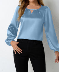 Women's Silk-like Pleated Long-sleeved Satin Top