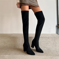 Stylish Suede Womens High Heels With A Pointed Toe And Denim Strap Buckle