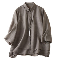 Women's Artistic Retro Fake Two-piece Cotton And Linen Half Sleeves Shirt
