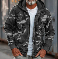 Winter Menswear Warm With Velvet Hooded Pocket Long-sleeved Cotton-padded Jacket