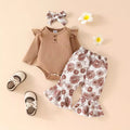 Baby Girl Sunken Stripe Long Sleeve Flared Pants Three-piece Set