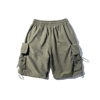 Loose Design Cargo Shorts Japanese Style Solid Color