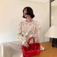 Fashionable Lace Blouse High-end Hollow Top