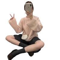 Idle Style Green Show White Long Sleeve Sweater Women Loose Pullover Inner Wear Chic
