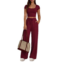 Y2K 2-piece Short-sleeve And Long-pants Set For Women