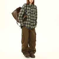 Womens Retro Ombre Lazy-Style Sophisticated Plaid Blouse