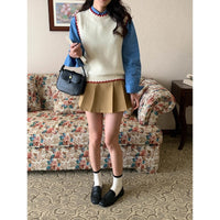 Womens Color-Block Seamed Crew-Neck Knitted Vest