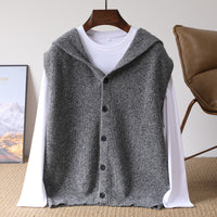 Hooded Cardigan Men's Waistcoat Pure Wool Sleeveless Knitted